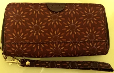 Carteira/pulseira de cartão de crédito TRAVELON estampa marrom/rosa com forro aquático com zíper em torno de 8 - Imagem 1 de 4