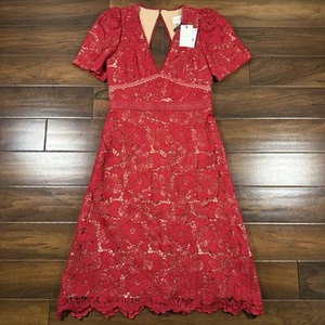 Adelyn Rae Women's Size Medium Red Rhana Open Back Lace Midi Dress - Picture 1 of 13