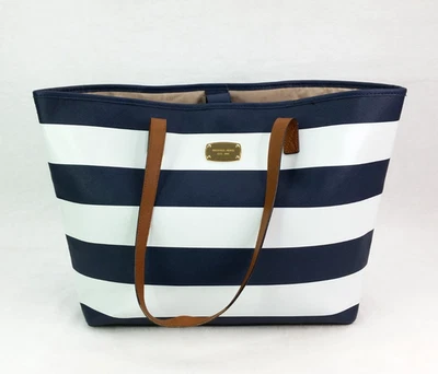 Bolso de Mano Michael Kors a Rayas Azul Marino Blanco Cuero Bolso de Hombro Bolso de Viaje Foto 1 de 4