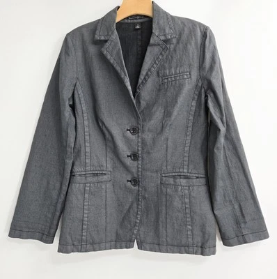 Chaqueta Blazer ISDA & CO Mujer Talla Pequeña Gris Pizarra Lino Bolsillos con Botones Foto 1 de 4