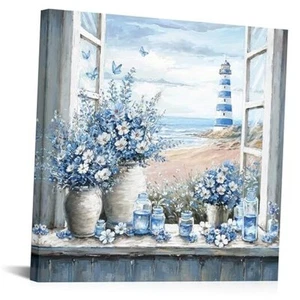 Lighthouse Canvas Wall Art Ocean Beach Seascape Decor Art Prints Framed - Picture 1 of 7