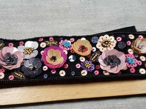 Women’s Sequins Flowers Pink Stretchy Belt Sequined B11 - Picture 1 of 7