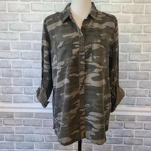 Express Boyfriend grünes Camouflage Hemd Kragen Knopfleiste L/S NEU Gr. Large - Bild 1 von 9