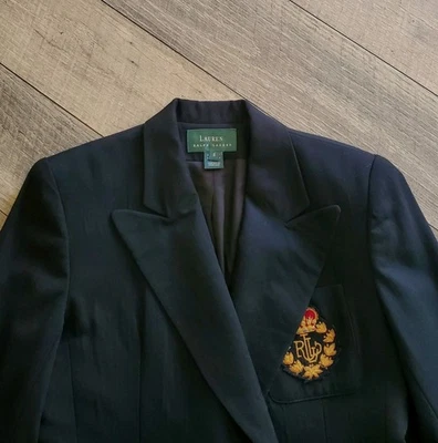 Chaqueta Blazer Ralph Lauren De Colección 6 Negra Lana Worsted Militar Corona Dorada Cresta Foto 1 de 4