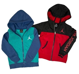 Boy's Air Jordan Jackets Red Logo Coat & Turquoise Zip Hoodie Size XS 4 Lot Of 2 - Picture 1 of 12