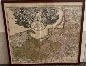Mapa, grabado en cobre, Regnum Borussiae, J.B. Homann, 1720, enmarcado, 61 x 54 cm - Imagen 1 de 7
