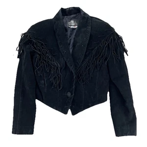 Chaqueta De Colección Phoenix EE. UU. Western Negra Cerdo Cuero Dividido Flecos Talla M Rodeo - Imagen 1 de 8