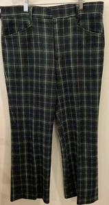 Vintage Kings Road Pants Mens 36x29 Blue Green Plaid Straight Leg Polyester 70s - Picture 1 of 8