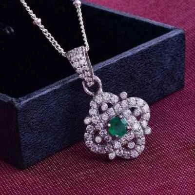 14K белое золото покрытием 2.0Ct круглой огранки имитации изумруд женщин красоты подвеска - Изображение 1 из 4