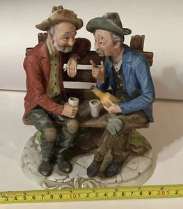 porcellane d'arte ceramic figure old men drinking wine bench giftcraft 7.5" - Picture 1 of 6