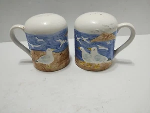 Vintage Salt Pepper Shaker Seagulls Beach Scene Made in Japan 3 D Beach Decor - Picture 1 of 10