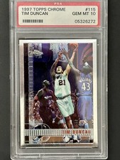 Tim Duncan 1997 Topps Chrome RC Rookie Card PSA 10 GEM MINT
