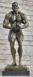 Iron Man Muscle Man Bodybuilder Weightlifter Bronze Metal Statue Sculpture Decor - Picture 1 of 10