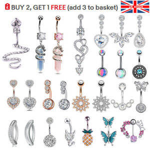 316L Surgical Steel Belly Button Bar Crystal Navel Ring Body Piercing Jewellery