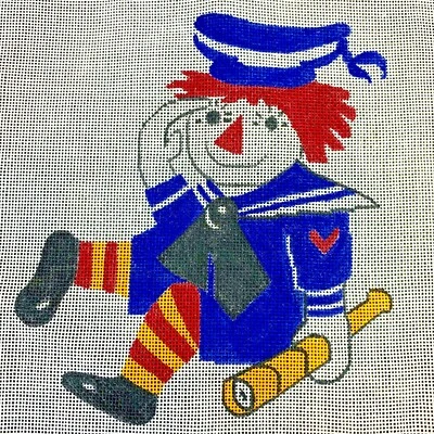 Handpainted Needlepoint Canvas Raggedy Andy Sailor with Telescope - Image 1 of 2