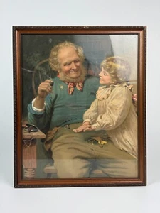 Vintage Rustic Print of Grandfather & Granddaughter - Picture 1 of 7