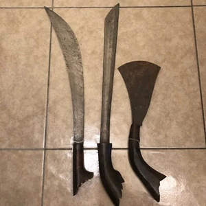Malay Sword Group w/Parang Handforged Twistcore Pattern Blade & Carved Horn Grip - Picture 1 of 10
