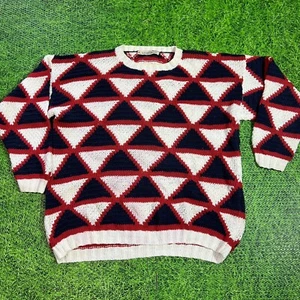 Vintage BOSTON TRADERS Pure Wool Colorblock Geometric Pattern Chunky Sweater - Picture 1 of 7