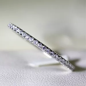 Ultra-fine Tail Ring Full of Cz Engagement Bands for Women 925 Silver Size 5-11 - Picture 1 of 14