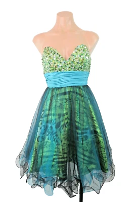 Vestido de lentejuelas ombre acampanado Jovani piel de serpiente tul fiesta graduación novia cupcake 6 Foto 1 de 4