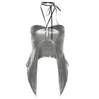 Womens Sexy Lace Up Vest Slim Fit Asymmetric Shirt Hang Neck Backless Party Tops