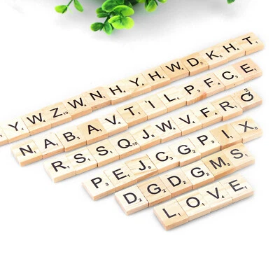 200 WOODEN SCRABBLE TILES BLACK LETTERS NUMBERS FOR CRAFTS WOOD ALPHABETS - Image 1 of 4