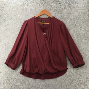 Hawthorn Surplice Lace Trim Blouse Womens M Burgundy Long Sleeve Pullover NEW - Picture 1 of 11