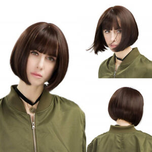 10" Women Bob Wigs Brown Short Lady Party Synthetic Hair Cosplay Wig Halloween