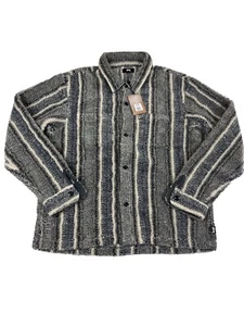 Stüssy Stripe Sherpa Shirt Charcoal - Picture 1 of 3
