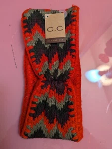 C.C. Exclusives Knit Head Band Wrap Red Brown Zig Zag Stripe Reversible New - Picture 1 of 6