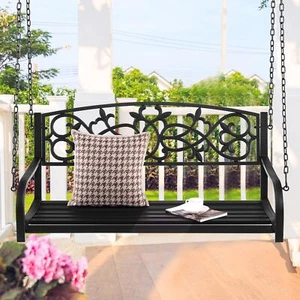 Patio Hanging Porch Swing 2-Person Outdoor Metal Swing Bench Chair w/ Chains - Picture 1 of 10