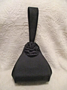 Stephanie~Black~Wristlett Purse~Magnet Closure~Black 3D Flower with Bead Accents - Picture 1 of 12