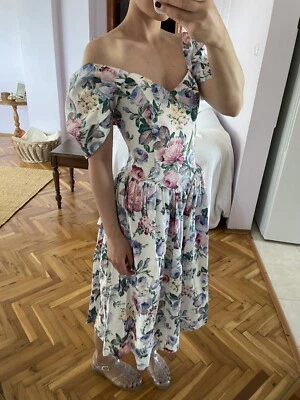 Maxi Vestido Jessica Mcclintock Años 80 Floral Vintage Algodón Talla 3/4 Foto 1 de 4