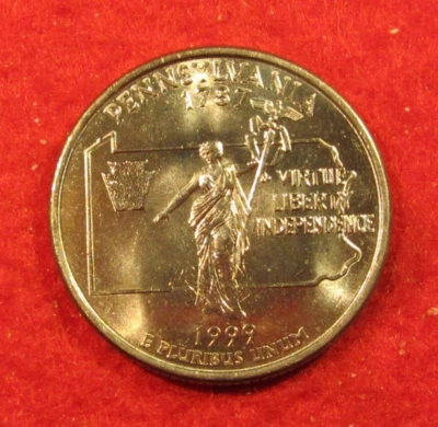 1999 D Denver Pennsylvania State Quarter - Uncirculated - Bright Silver Color - Image 1 of 3