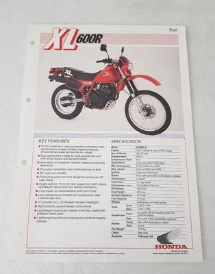 HONDA XL600R-D TRAIL Motorcycle Sales Specification Leaflet FEB 1984 - Image 1 of 2