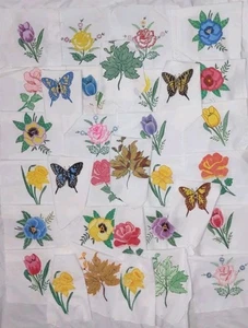 (33) 8 Zoll handbemalte Quiltblöcke Blumen Schmetterlinge Blätter Vintage 60er/70er - Bild 1 von 17
