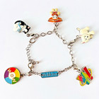 Authenic Webkinz Silver Tone Charm Bracelet with 5 Series 1 Charms 7.5"