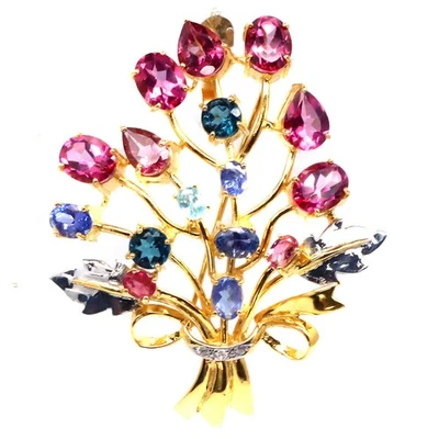 Broche/colgante plata 925 rosa místico-Londres topacio azul, tanzanita, rubí, circón Foto 1 de 4