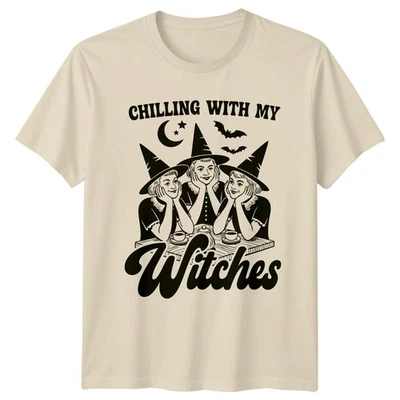 Chilling With My Witches Halloween Womens Tee Mens Graphic T-Shirt - Image 1 of 4