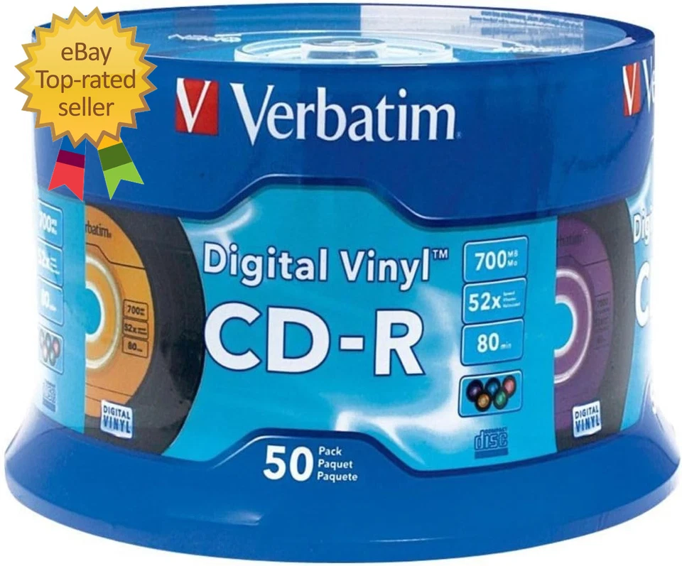 VERBATIM AMERICAS LLC Verbatim CD-R Blank Discs 700MB 80Min 52X Recordable Disc for Data and Music wit