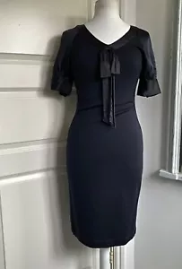 FENN WRIGHT MANSON Knitted Jersey Dress Silk Bow Vintage Style 30s Wool Blend 8 - Picture 1 of 10