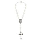 Cream Glass Pearl Auto Rosary Lot of 6 Size 8mm Bead 7.5in Rosary 1.5in Crucifix
