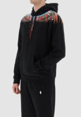 560 美元 Marcelo Burlon 男式黑色灰熊翅膀连帽衫运动衫毛衣 XS 码 — 第 1/4 张图片