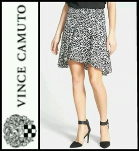 🛍 $99 Vince Camuto Black White Animal Print Asymmetric Hi Low Skirt ~ 12 M3020 - Picture 1 of 12