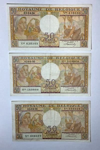 3 x 1956 Belgium 50 Fifty Francs, Farmers, 3 vintage notes - Picture 1 of 2