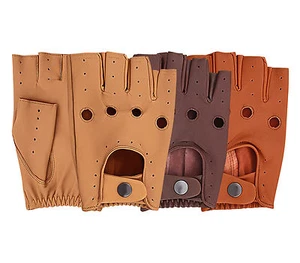 MENS HALF FINGER DRIVING GLOVES SOFT REAL LEATHER CHAUFFEUR MOTOR BIKE FASHION  - Picture 1 of 5