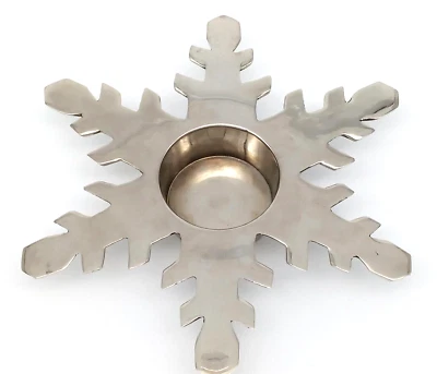 Candelabro de luz de té votivo copo de nieve tono plateado metal vacaciones hecho en la India Foto 1 de 4