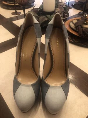 $1395 CHARLOTTE OLYMPIA BLUE DENIM PLATFORM ESPADRILLES SHOES PUMPS 39.5 - Imagem 1 de 4