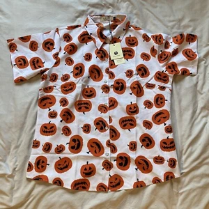 SSLR Jack O Lantern Pattern Shirt Women’s LARGE ShortSleeve Button Collared Top - Picture 1 of 14