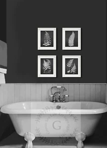 Juego de 4 helechos estampados de arte botánico decoración de pared sin enmarcar blanco y negro - Imagen 1 de 3